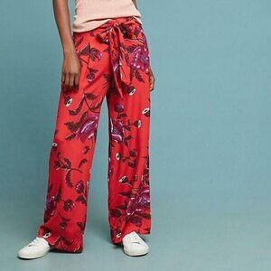 Anthropologie Margo Wide Leg Trousers Boho Floral Pants Flowy Straight Feminine